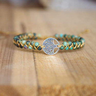 African Jasper with Tree of Life POSITIVITY Charm Bracelet-Men & Womens' Sizes